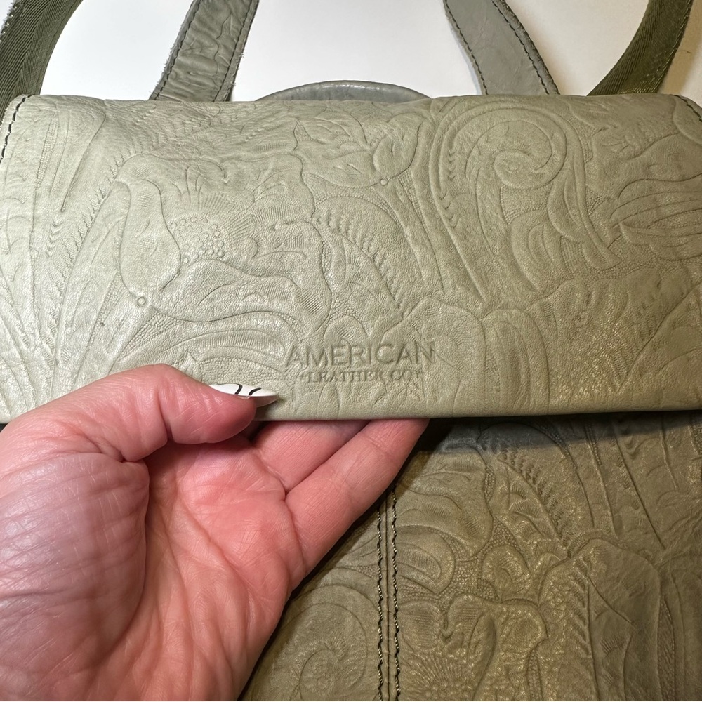 American Leather Liberty Green Embossed Backpack - Picture 2 of 7